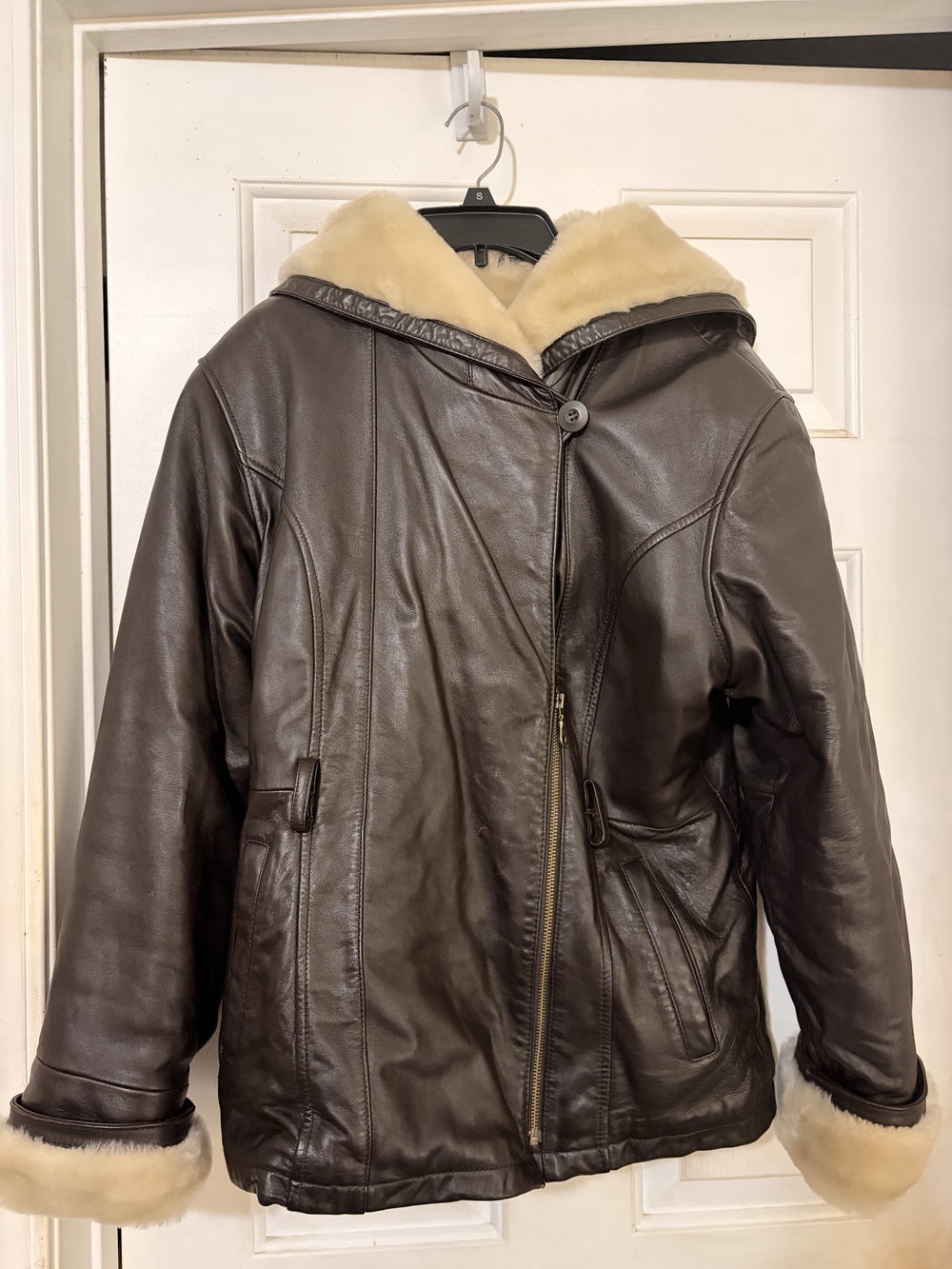 Wilsons Leather Dark Brown Leather Hooded Shearling Jacket